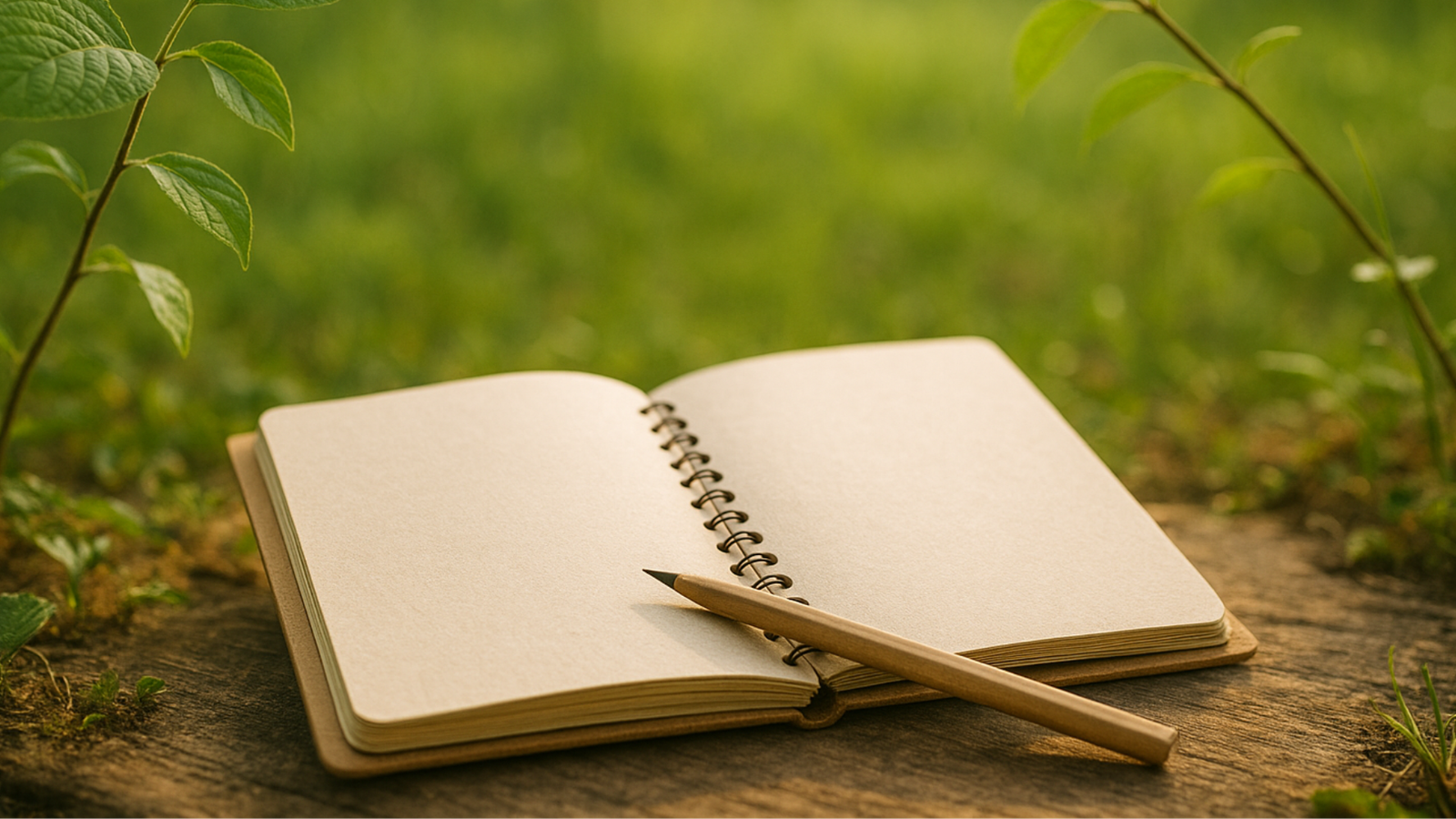 A notebook on a table outside.